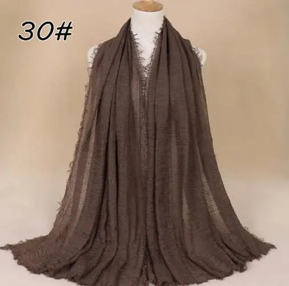 2018 Ny Etnisk Överdimensionerad Muslimsk Crinkle Hijab Huvudduk Dam Enfärgad Bubbla Bomullssjalar Och Sjalar Mjuk Stor Linne Foulard Femme