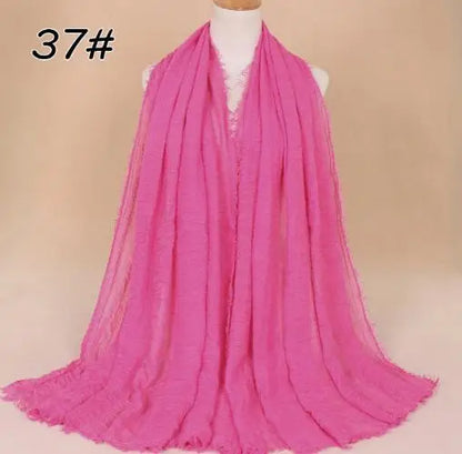 2018 Ny Etnisk Överdimensionerad Muslimsk Crinkle Hijab Huvudduk Dam Enfärgad Bubbla Bomullssjalar Och Sjalar Mjuk Stor Linne Foulard Femme