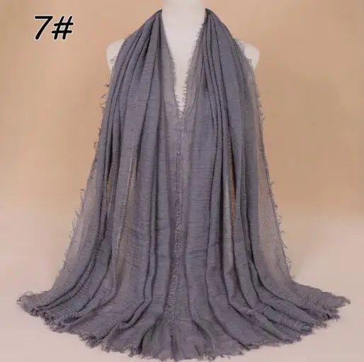 2018 Ny Etnisk Överdimensionerad Muslimsk Crinkle Hijab Huvudduk Dam Enfärgad Bubbla Bomullssjalar Och Sjalar Mjuk Stor Linne Foulard Femme