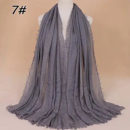 2018 Ny Etnisk Överdimensionerad Muslimsk Crinkle Hijab Huvudduk Dam Enfärgad Bubbla Bomullssjalar Och Sjalar Mjuk Stor Linne Foulard Femme