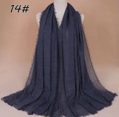 2018 Ny Etnisk Överdimensionerad Muslimsk Crinkle Hijab Huvudduk Dam Enfärgad Bubbla Bomullssjalar Och Sjalar Mjuk Stor Linne Foulard Femme