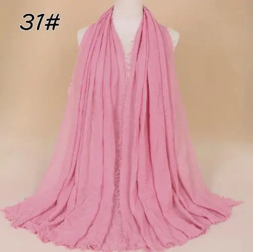 2018 Ny Etnisk Överdimensionerad Muslimsk Crinkle Hijab Huvudduk Dam Enfärgad Bubbla Bomullssjalar Och Sjalar Mjuk Stor Linne Foulard Femme