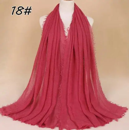 2018 Ny Etnisk Överdimensionerad Muslimsk Crinkle Hijab Huvudduk Dam Enfärgad Bubbla Bomullssjalar Och Sjalar Mjuk Stor Linne Foulard Femme
