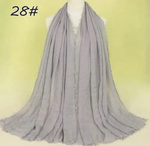 2018 Ny Etnisk Överdimensionerad Muslimsk Crinkle Hijab Huvudduk Dam Enfärgad Bubbla Bomullssjalar Och Sjalar Mjuk Stor Linne Foulard Femme