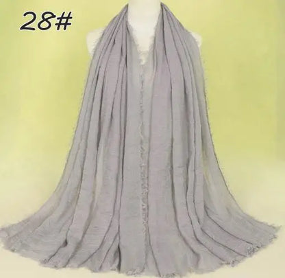 2018 Ny Etnisk Överdimensionerad Muslimsk Crinkle Hijab Huvudduk Dam Enfärgad Bubbla Bomullssjalar Och Sjalar Mjuk Stor Linne Foulard Femme