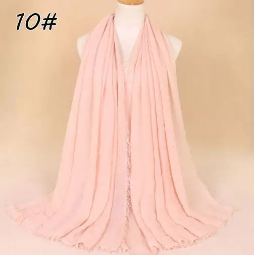 2018 Ny Etnisk Överdimensionerad Muslimsk Crinkle Hijab Huvudduk Dam Enfärgad Bubbla Bomullssjalar Och Sjalar Mjuk Stor Linne Foulard Femme