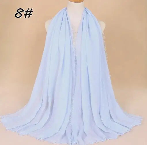 2018 Ny Etnisk Överdimensionerad Muslimsk Crinkle Hijab Huvudduk Dam Enfärgad Bubbla Bomullssjalar Och Sjalar Mjuk Stor Linne Foulard Femme