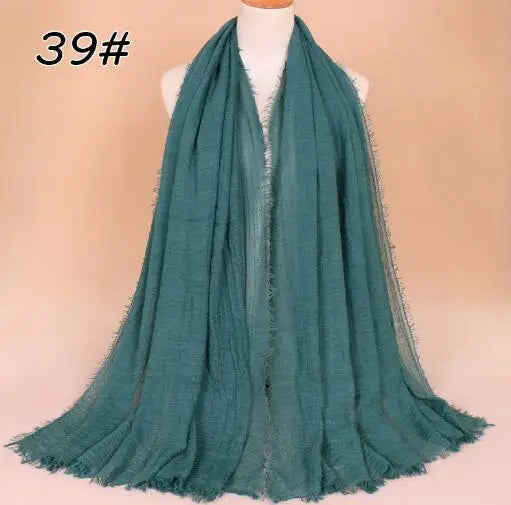 2018 Ny Etnisk Överdimensionerad Muslimsk Crinkle Hijab Huvudduk Dam Enfärgad Bubbla Bomullssjalar Och Sjalar Mjuk Stor Linne Foulard Femme