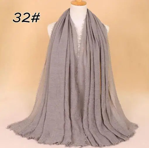 2018 Ny Etnisk Överdimensionerad Muslimsk Crinkle Hijab Huvudduk Dam Enfärgad Bubbla Bomullssjalar Och Sjalar Mjuk Stor Linne Foulard Femme