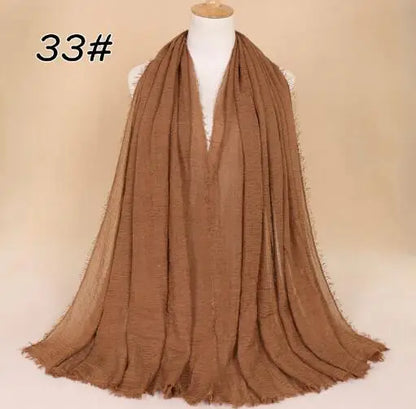 2018 Ny Etnisk Överdimensionerad Muslimsk Crinkle Hijab Huvudduk Dam Enfärgad Bubbla Bomullssjalar Och Sjalar Mjuk Stor Linne Foulard Femme