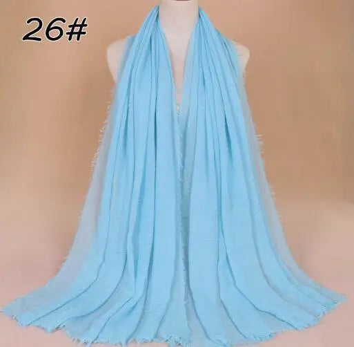 2018 Ny Etnisk Överdimensionerad Muslimsk Crinkle Hijab Huvudduk Dam Enfärgad Bubbla Bomullssjalar Och Sjalar Mjuk Stor Linne Foulard Femme