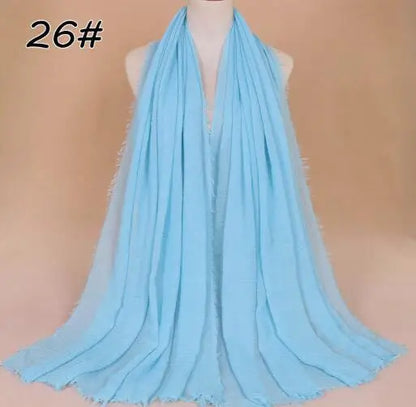 2018 Ny Etnisk Överdimensionerad Muslimsk Crinkle Hijab Huvudduk Dam Enfärgad Bubbla Bomullssjalar Och Sjalar Mjuk Stor Linne Foulard Femme