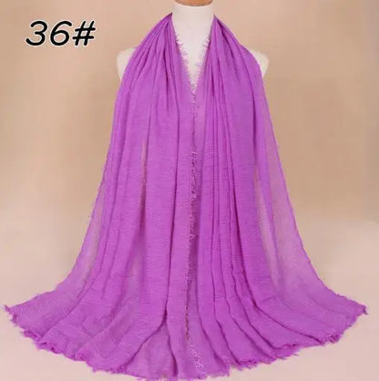 2018 Ny Etnisk Överdimensionerad Muslimsk Crinkle Hijab Huvudduk Dam Enfärgad Bubbla Bomullssjalar Och Sjalar Mjuk Stor Linne Foulard Femme
