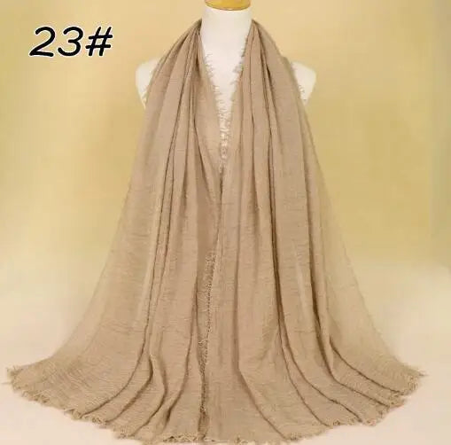 2018 Ny Etnisk Överdimensionerad Muslimsk Crinkle Hijab Huvudduk Dam Enfärgad Bubbla Bomullssjalar Och Sjalar Mjuk Stor Linne Foulard Femme