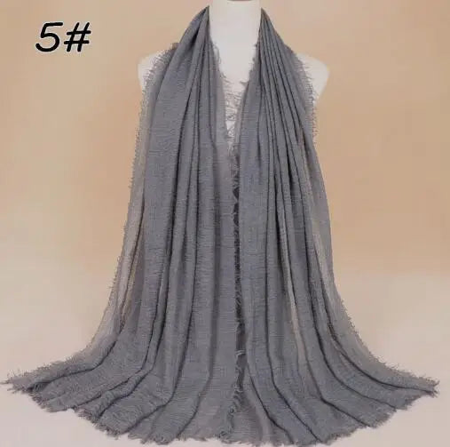 2018 Ny Etnisk Överdimensionerad Muslimsk Crinkle Hijab Huvudduk Dam Enfärgad Bubbla Bomullssjalar Och Sjalar Mjuk Stor Linne Foulard Femme