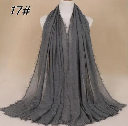2018 Ny Etnisk Överdimensionerad Muslimsk Crinkle Hijab Huvudduk Dam Enfärgad Bubbla Bomullssjalar Och Sjalar Mjuk Stor Linne Foulard Femme