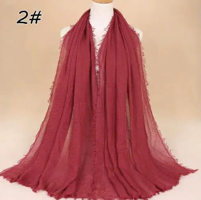 2018 Ny Etnisk Överdimensionerad Muslimsk Crinkle Hijab Huvudduk Dam Enfärgad Bubbla Bomullssjalar Och Sjalar Mjuk Stor Linne Foulard Femme