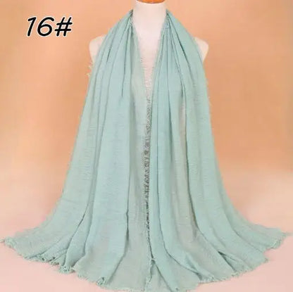 2018 Ny Etnisk Överdimensionerad Muslimsk Crinkle Hijab Huvudduk Dam Enfärgad Bubbla Bomullssjalar Och Sjalar Mjuk Stor Linne Foulard Femme