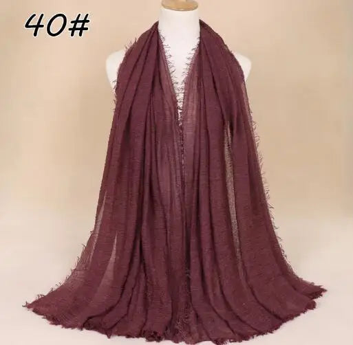 2018 Ny Etnisk Överdimensionerad Muslimsk Crinkle Hijab Huvudduk Dam Enfärgad Bubbla Bomullssjalar Och Sjalar Mjuk Stor Linne Foulard Femme