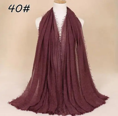 2018 Ny Etnisk Överdimensionerad Muslimsk Crinkle Hijab Huvudduk Dam Enfärgad Bubbla Bomullssjalar Och Sjalar Mjuk Stor Linne Foulard Femme