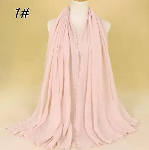 2018 Ny Etnisk Överdimensionerad Muslimsk Crinkle Hijab Huvudduk Dam Enfärgad Bubbla Bomullssjalar Och Sjalar Mjuk Stor Linne Foulard Femme