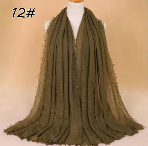 2018 Ny Etnisk Överdimensionerad Muslimsk Crinkle Hijab Huvudduk Dam Enfärgad Bubbla Bomullssjalar Och Sjalar Mjuk Stor Linne Foulard Femme