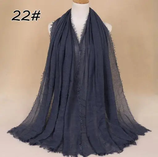 2018 Ny Etnisk Överdimensionerad Muslimsk Crinkle Hijab Huvudduk Dam Enfärgad Bubbla Bomullssjalar Och Sjalar Mjuk Stor Linne Foulard Femme