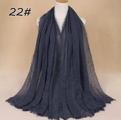 2018 Ny Etnisk Överdimensionerad Muslimsk Crinkle Hijab Huvudduk Dam Enfärgad Bubbla Bomullssjalar Och Sjalar Mjuk Stor Linne Foulard Femme