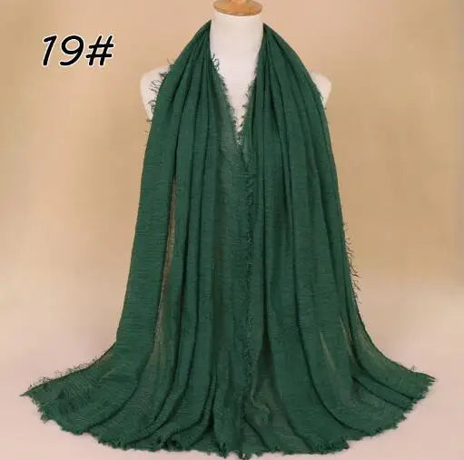 2018 Ny Etnisk Överdimensionerad Muslimsk Crinkle Hijab Huvudduk Dam Enfärgad Bubbla Bomullssjalar Och Sjalar Mjuk Stor Linne Foulard Femme