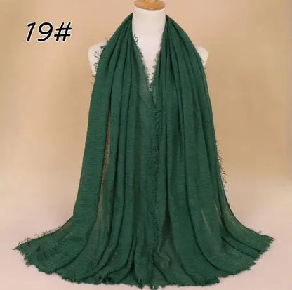 2018 Ny Etnisk Överdimensionerad Muslimsk Crinkle Hijab Huvudduk Dam Enfärgad Bubbla Bomullssjalar Och Sjalar Mjuk Stor Linne Foulard Femme