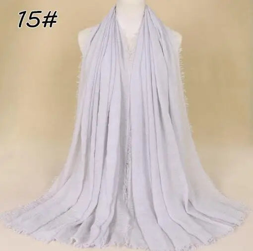 2018 Ny Etnisk Överdimensionerad Muslimsk Crinkle Hijab Huvudduk Dam Enfärgad Bubbla Bomullssjalar Och Sjalar Mjuk Stor Linne Foulard Femme