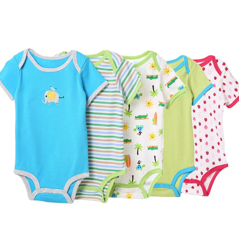 5 st 3M-24M kortärmad bomullsjumpsuit med vingar, spädbarnsbody