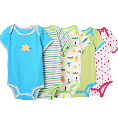 5 st 3M-24M kortärmad bomullsjumpsuit med vingar, spädbarnsbody