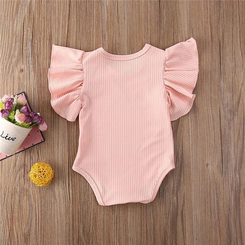 0-18 månader Nyfödd Baby Flicka Rompers Volang Kortärmad Bodysuit För Spädbarn Flickor Enfärgad Svart Rosa Vit Sommar Playsuits