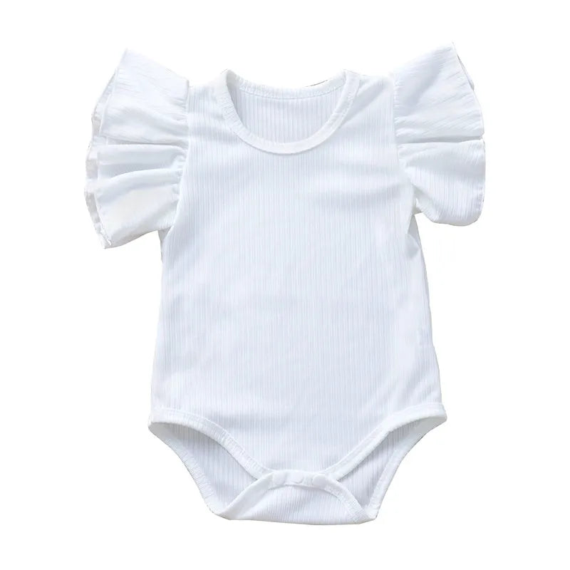 0-18 månader Nyfödd Baby Flicka Rompers Volang Kortärmad Bodysuit För Spädbarn Flickor Enfärgad Svart Rosa Vit Sommar Playsuits