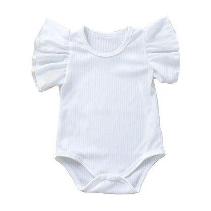 0-18 månader Nyfödd Baby Flicka Rompers Volang Kortärmad Bodysuit För Spädbarn Flickor Enfärgad Svart Rosa Vit Sommar Playsuits