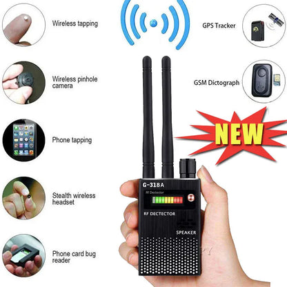 2.4G Wifi RF Signal Finder Anti Candid Kamera Detektor Spion Dold Kamera Ljud Bugg GPS Tracker GSM Trådlös Enhetsskanner Svart