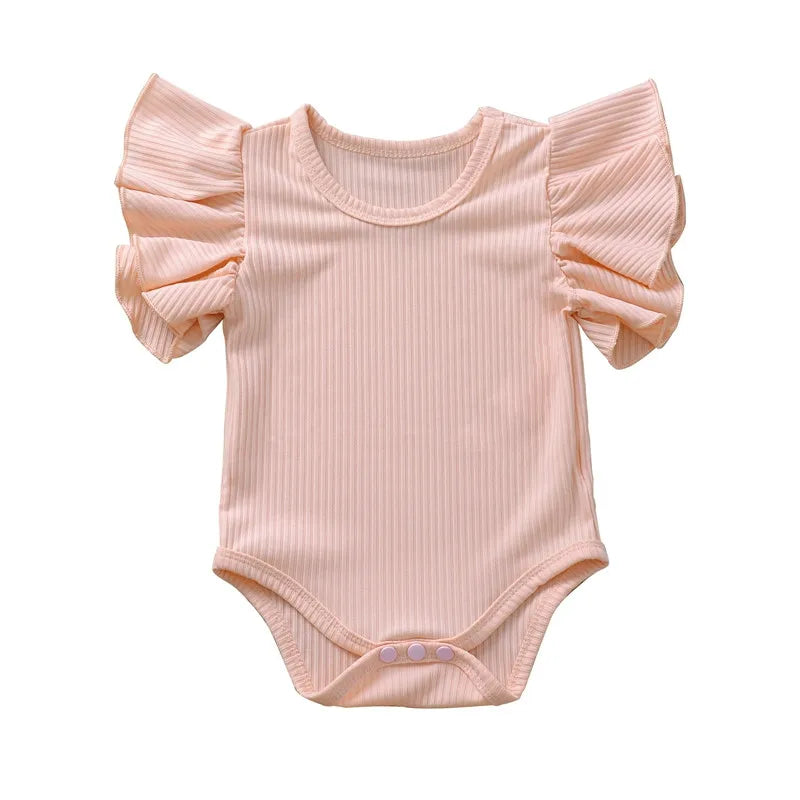 0-18 månader Nyfödd Baby Flicka Rompers Volang Kortärmad Bodysuit För Spädbarn Flickor Enfärgad Svart Rosa Vit Sommar Playsuits