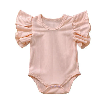 0-18 månader Nyfödd Baby Flicka Rompers Volang Kortärmad Bodysuit För Spädbarn Flickor Enfärgad Svart Rosa Vit Sommar Playsuits