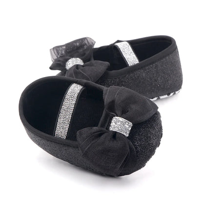 Babyflickor Paljetter Dockskor Mary Jane Platta Glitter Spets Rosett Fina Prinsessskor Halkfria Första Gåskor Spädbarnsskor