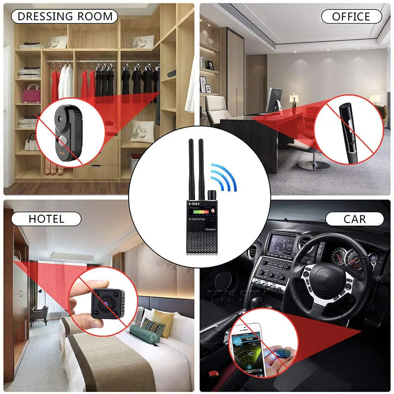 2.4G Wifi RF Signal Finder Anti Candid Kamera Detektor Spion Dold Kamera Ljud Bugg GPS Tracker GSM Trådlös Enhetsskanner Svart