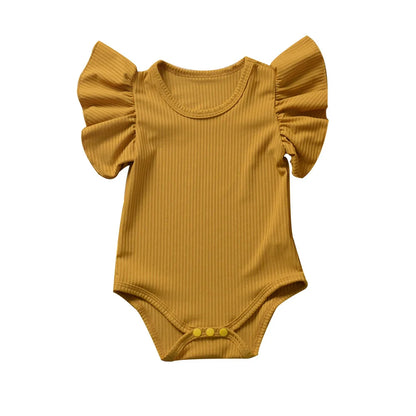 0-18 månader Nyfödd Baby Flicka Rompers Volang Kortärmad Bodysuit För Spädbarn Flickor Enfärgad Svart Rosa Vit Sommar Playsuits