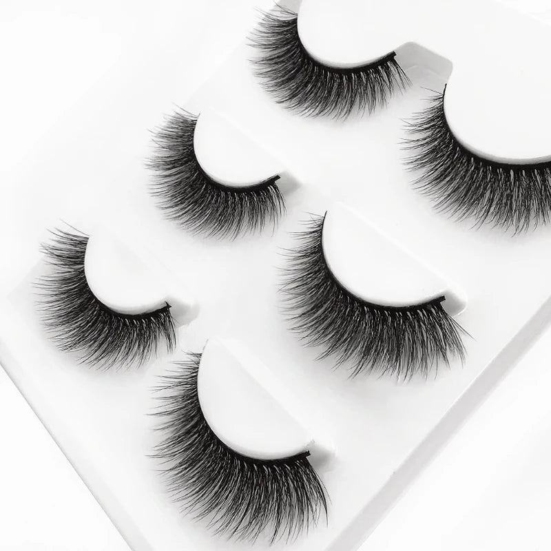 ögonfransar 3 par lösögonfransar naturliga långa 3D minkfransar mjuka fluffiga spetsiga handgjorda lösögonfransar ögonmakeup verktyg maquiagem
