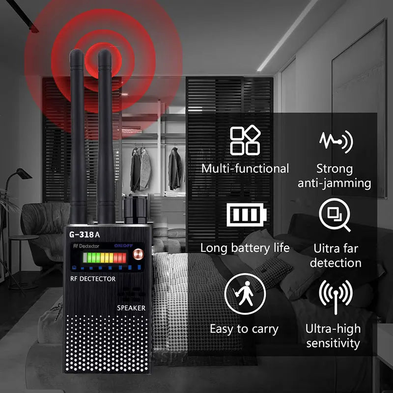 2.4G Wifi RF Signal Finder Anti Candid Kamera Detektor Spion Dold Kamera Ljud Bugg GPS Tracker GSM Trådlös Enhetsskanner Svart
