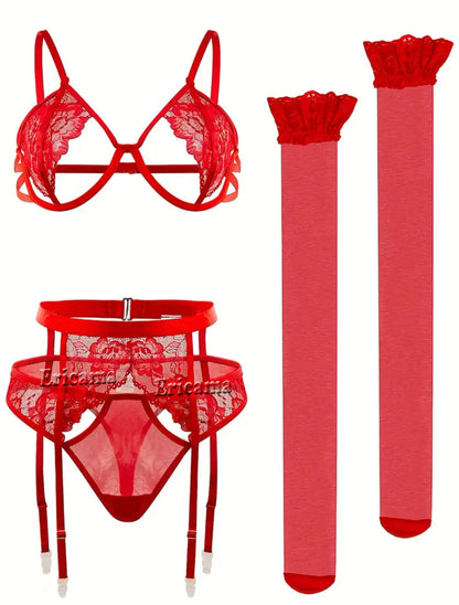 Sexiga underkläder för kvinnor Spets Transparenta underkläder Trosor och trosor BH-kit Push Up-set Erotiska underkläder Sexiga BH-set