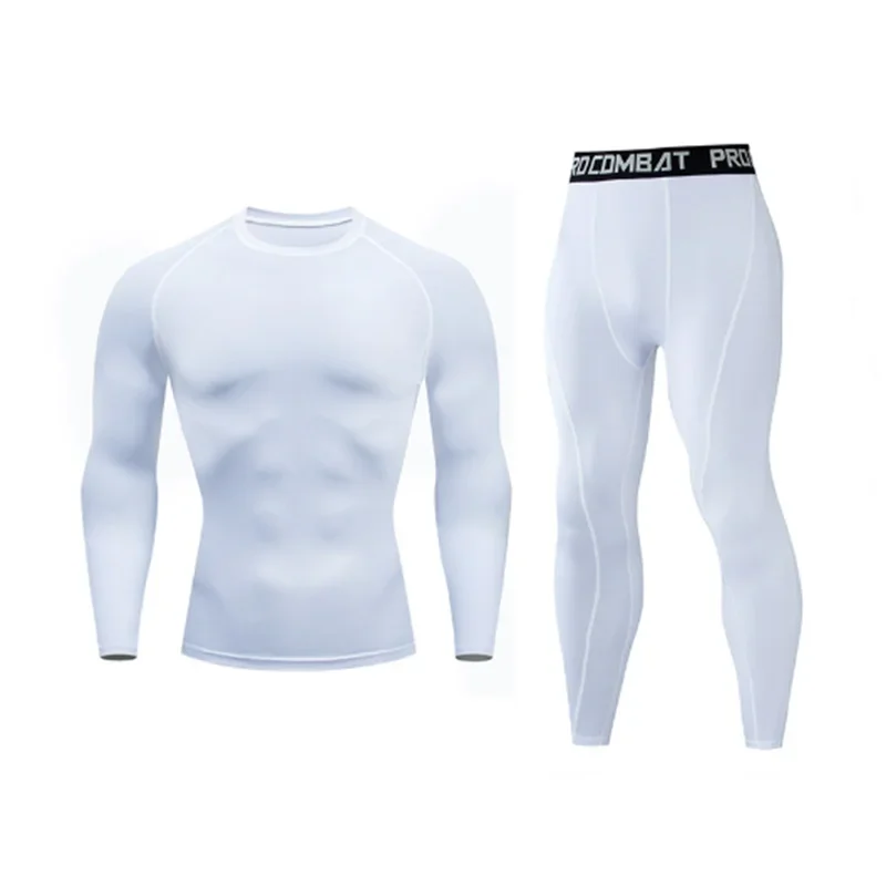 Herr 2/3-delars set boxningsdräkt rashguard herrkit MMA kompressionskläder herr långärmad t-shirt + leggings träningsdräkt sportdräkt