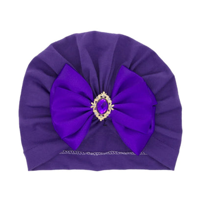 Enfärgad Baby Turban Rosett Bling Strass Spädbarnsmössor Flicka Mössa Mode Handgjord Band Rosett Indisk Mössa Mjuk Huva 0-2År