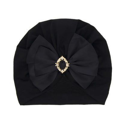 Enfärgad Baby Turban Rosett Bling Strass Spädbarnsmössor Flicka Mössa Mode Handgjord Band Rosett Indisk Mössa Mjuk Huva 0-2År