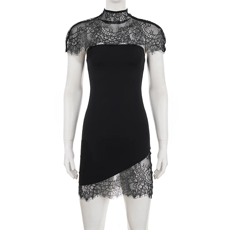 SUCHCUTE Dam Sexig Spets Sjal+Klänning Elegant Ärmlös Bodycon Klubb Festklänningar Y2k Estetisk Outfit Sommar Grunge Fairycore