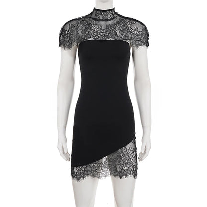 SUCHCUTE Dam Sexig Spets Sjal+Klänning Elegant Ärmlös Bodycon Klubb Festklänningar Y2k Estetisk Outfit Sommar Grunge Fairycore